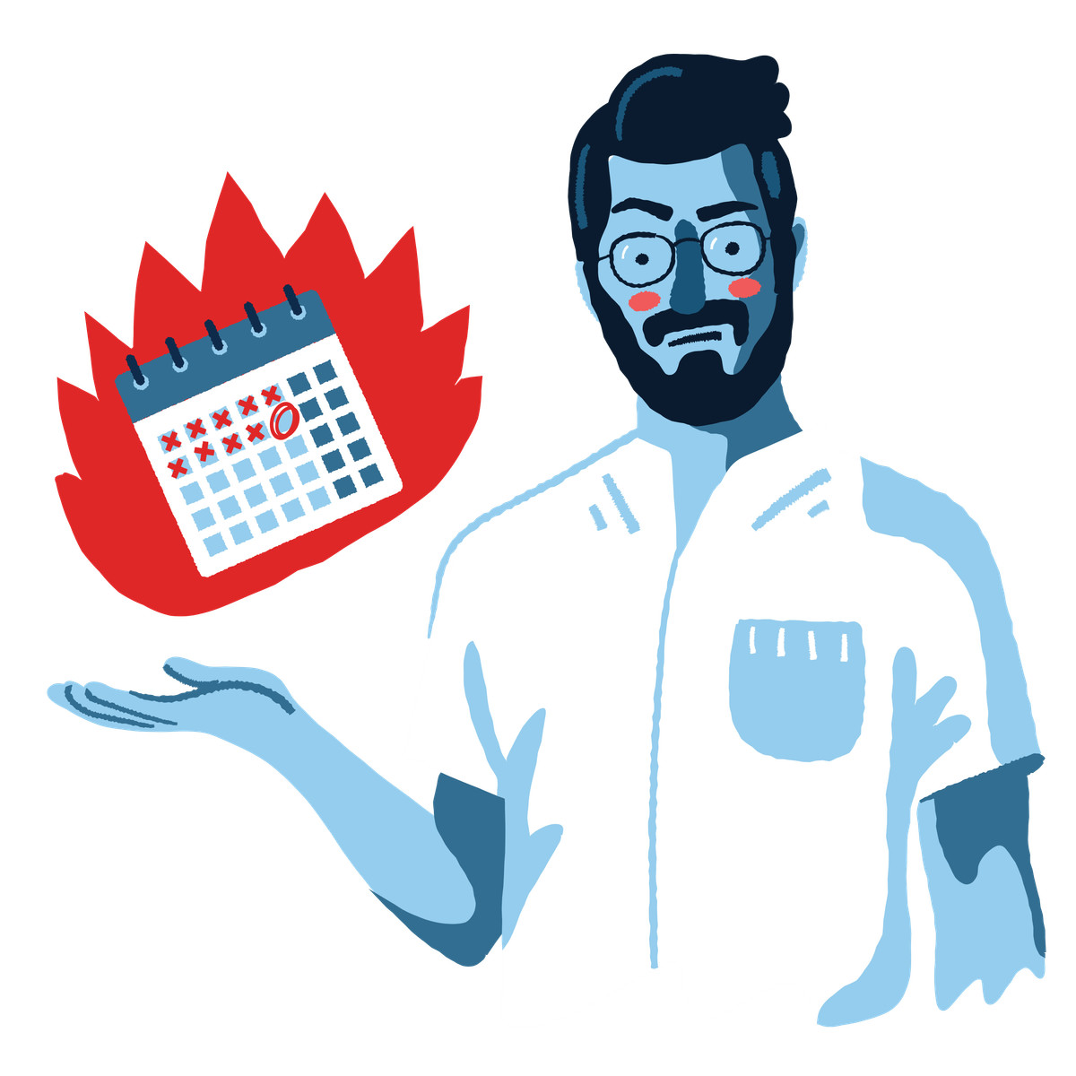 Illustration Annoyed man reminding about the deadline dans le style Cherry à télécharger aux formats PNG, SVG