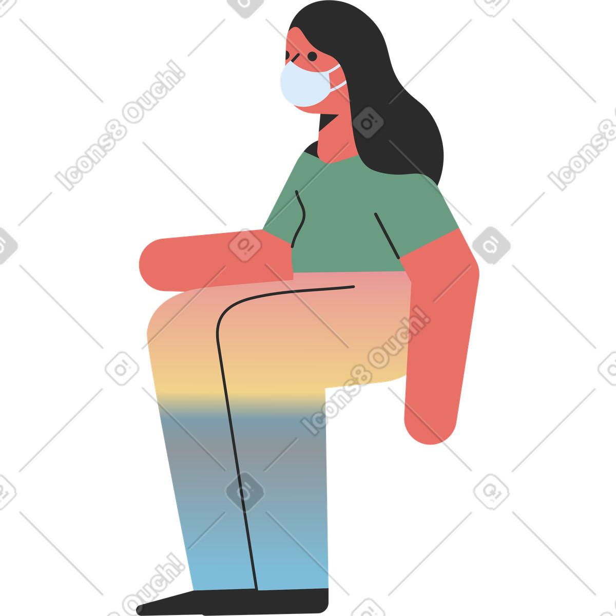 Illustration Seated woman in a medical mask dans le style Marginalia à télécharger aux formats PNG, SVG