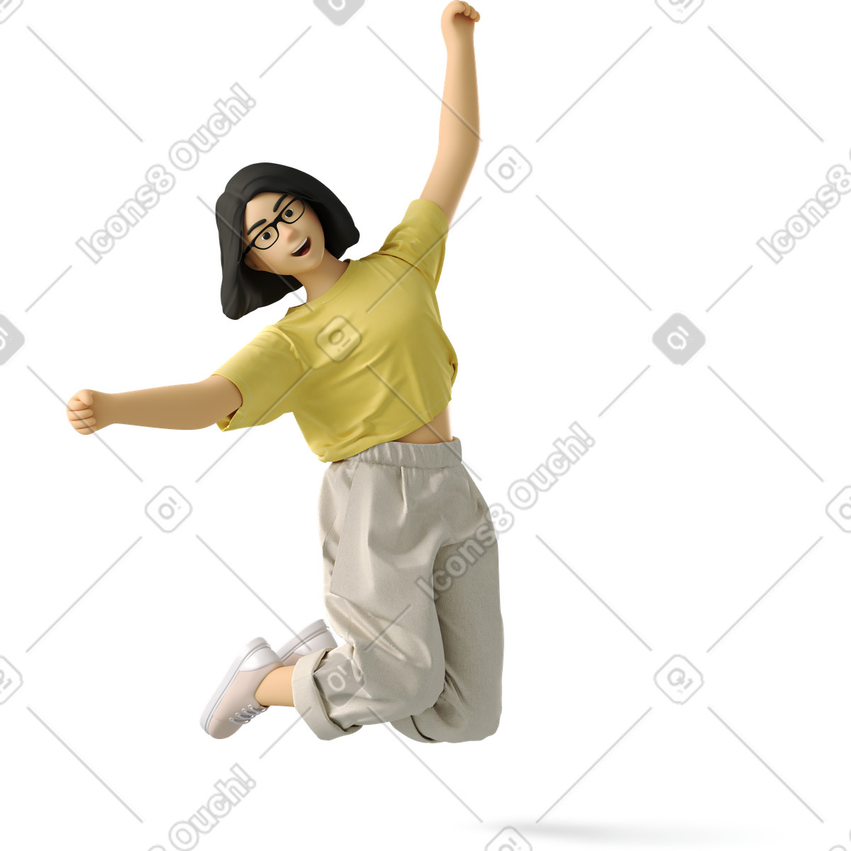 下载 3D Business 风格的 Young woman jumping 插画，支持 PNG、SVG 格式