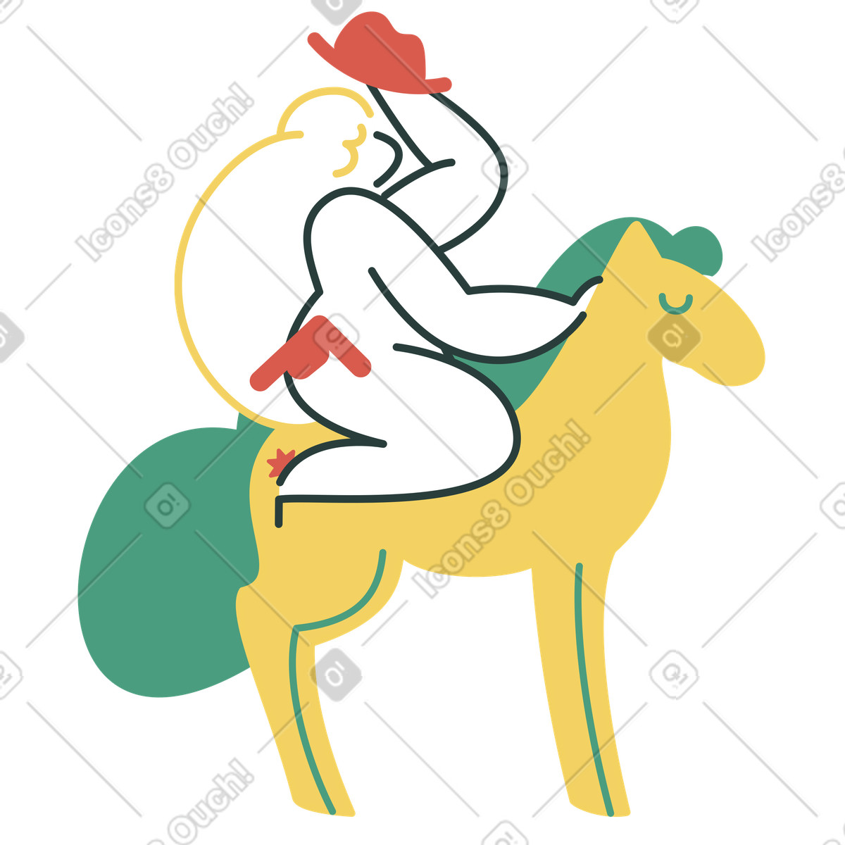 Illustration Cowgirl montant un cheval dans le far west style Macaroni à télécharger aux formats PNG, SVG
