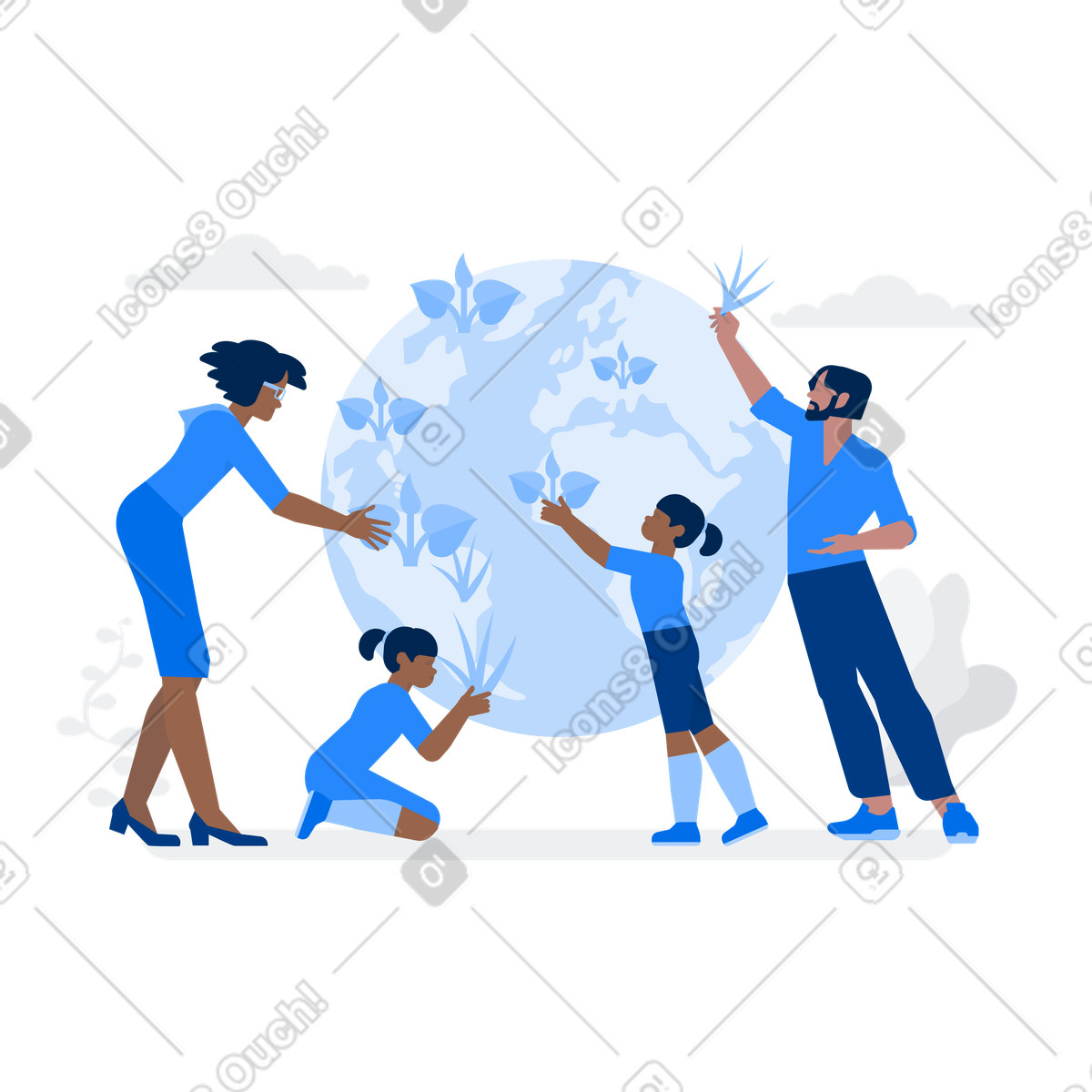 Piantare in famiglia per migliorare l'ambiente illustrazione stile Urban scarica PNG, SVG