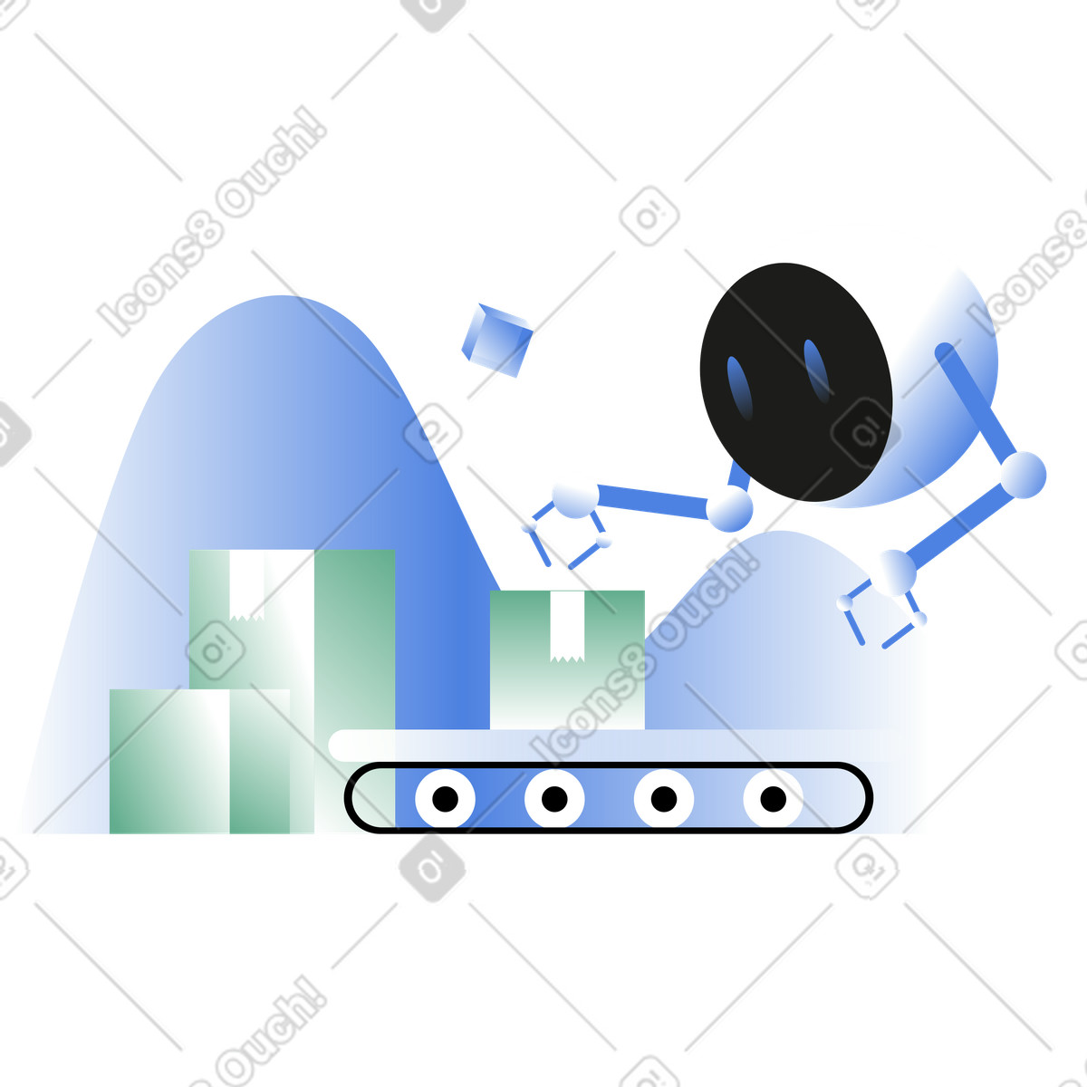 Robot assistant doing quality control on production line illustration in PNG, SVG