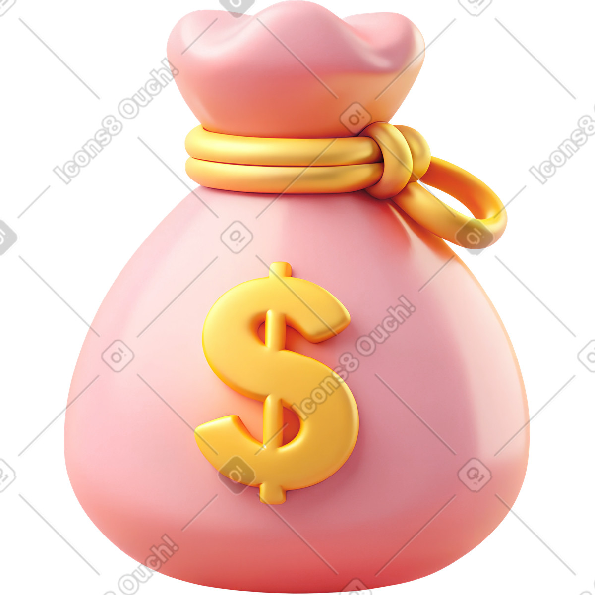 下载 3D Cutie 风格的 带美元符号的粉色塑料钱袋 插画，支持 PNG、SVG 格式