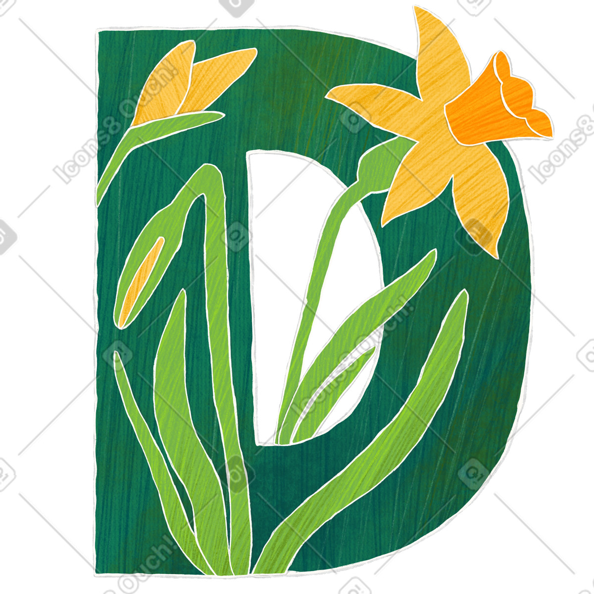 Crafty 스타일의 Capital d with daffodils 일러스트레이션 PNG, SVG 다운로드