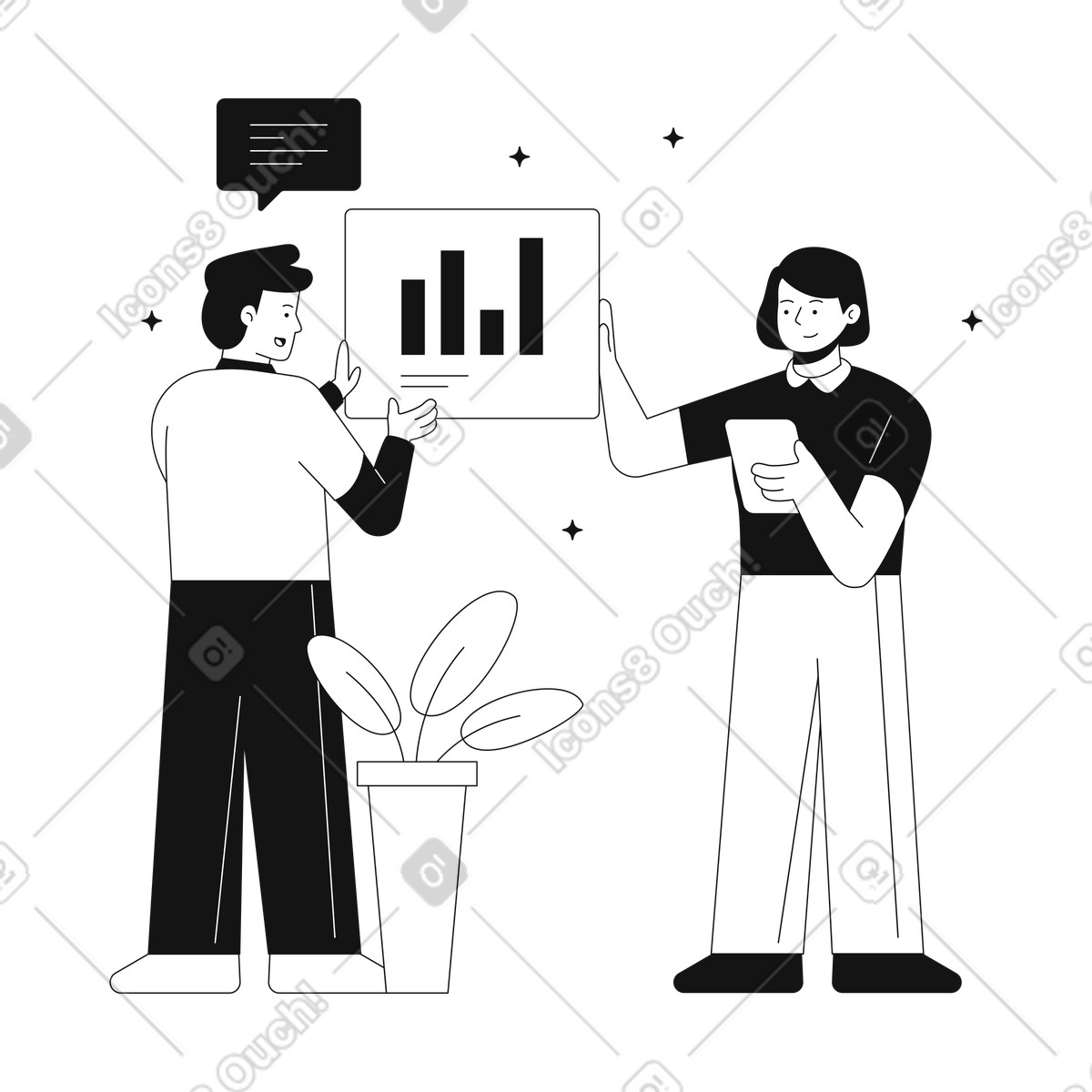 Indicatori di performance nel grafico illustrazione in stile Teams scarica in PNG, SVG