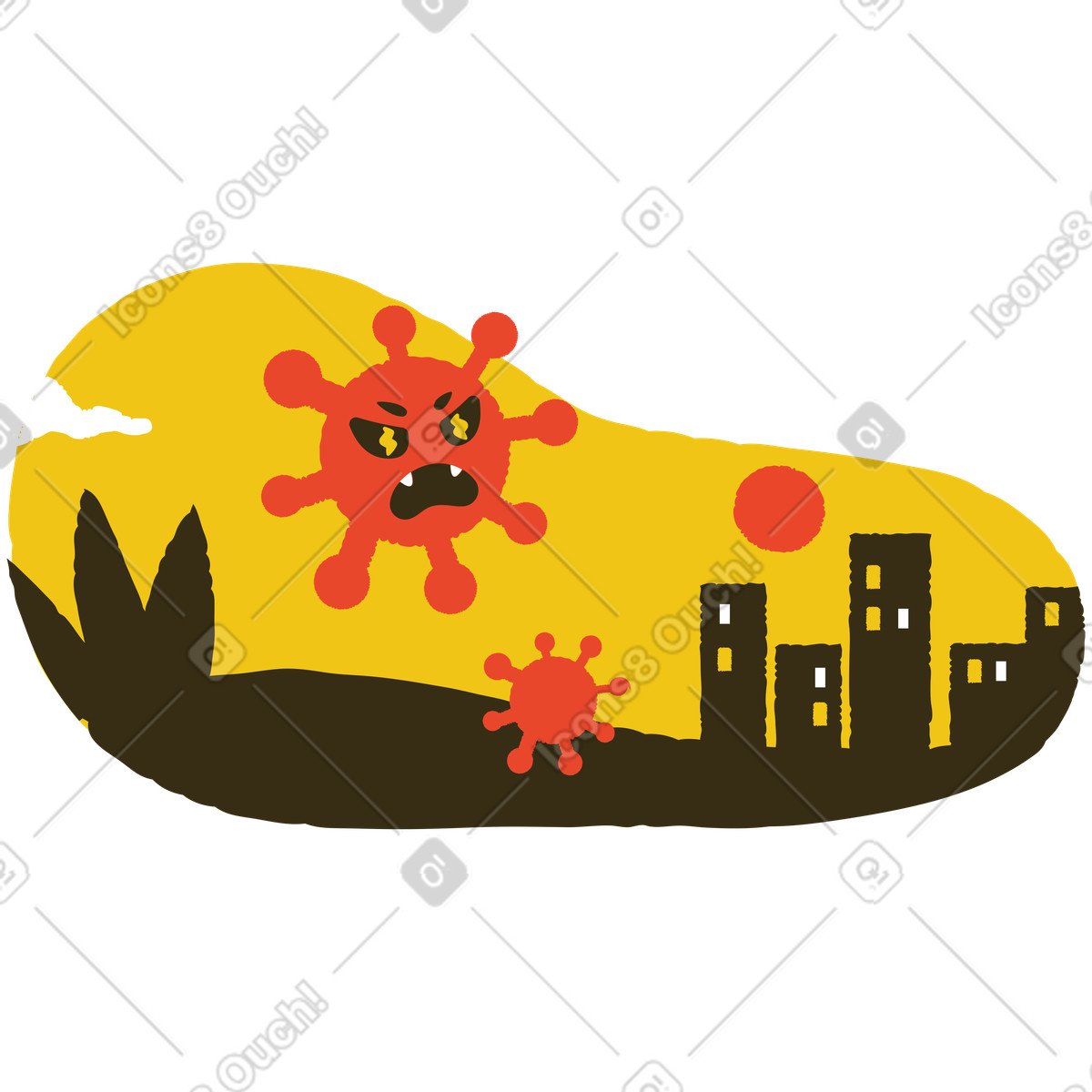 Virus attacca la città illustrazione in stile Bermuda scarica in PNG, SVG