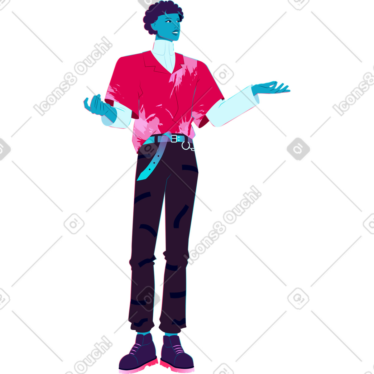 下载 Neon 风格的 张开双臂的年轻人 插画，支持 PNG、SVG 格式