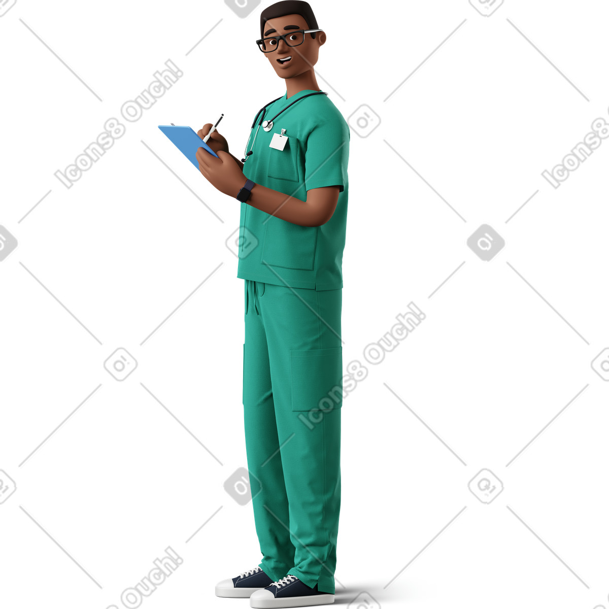 Black doctor standing with clipboard illustration vector clipart for man graphics