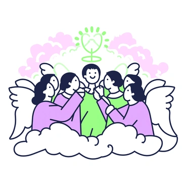 Angels laughing joyously in heaven, celebrating Job's unwavering faith