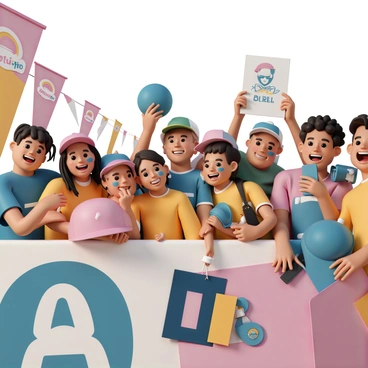 A group of enthusiastic fans, ranging in age from children to adults, is gathered in a vibrant outdoor setting. They are holding various items such as baseball caps, jerseys, and posters, eagerly anticipating autographs from their favorite players. Some fans are taking photos with their smartphones, capturing the moment as they smile brightly. The fans are dressed in team colors, showcasing their loyalty, with elements like face paint and banners contributing to the lively atmosphere. In the background, banners and flags related to the team add to the excitement of the scene.