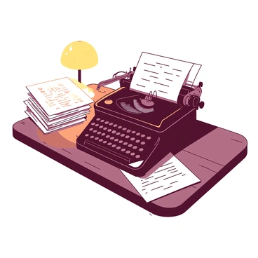 A vintage typewriter with intricate keys sits prominently on a wooden desk. The typewriter's body is dark and polished, reflecting the warm light from a glowing yellow lamp nearby. Surrounding the typewriter, there are stacks of crisp white paper, some neatly piled and others slightly askew. A few sheets of paper are half-typed, featuring letters that are clearly visible. The desk has a rich texture, enhancing the nostalgic feel of the scene. The soft glow from the lamp casts gentle shadows, creating an inviting atmosphere around the typewriter and papers.