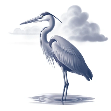 A heron braving the rain with dark clouds swirling overhead.