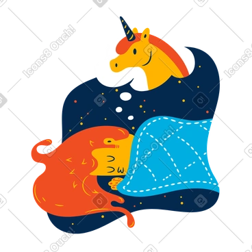 Dreaming of unicorns animated illustration in GIF, Lottie (JSON), AE