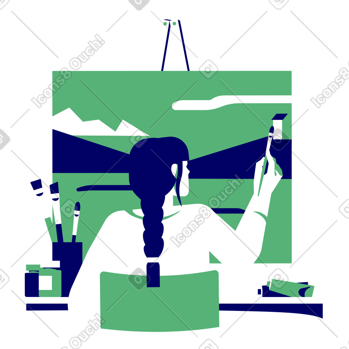 Illustration Artiste peignant un paysage sur chevalet dans le style Lounge à télécharger aux formats PNG, SVG