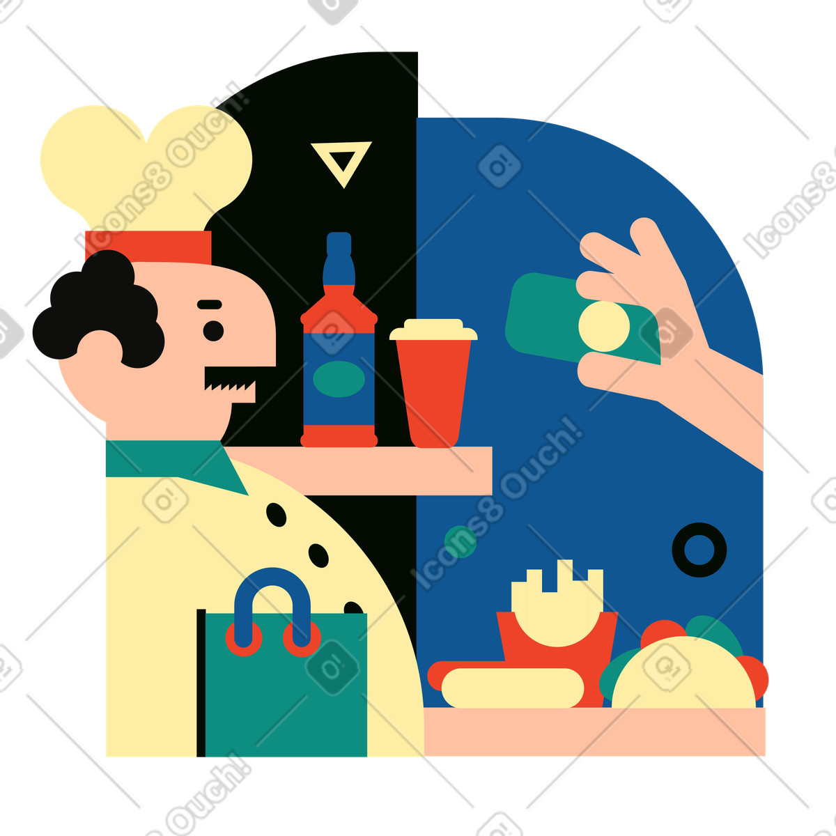 Chef che acquista cibo in un negozio illustrazione stile Polar scarica PNG, SVG