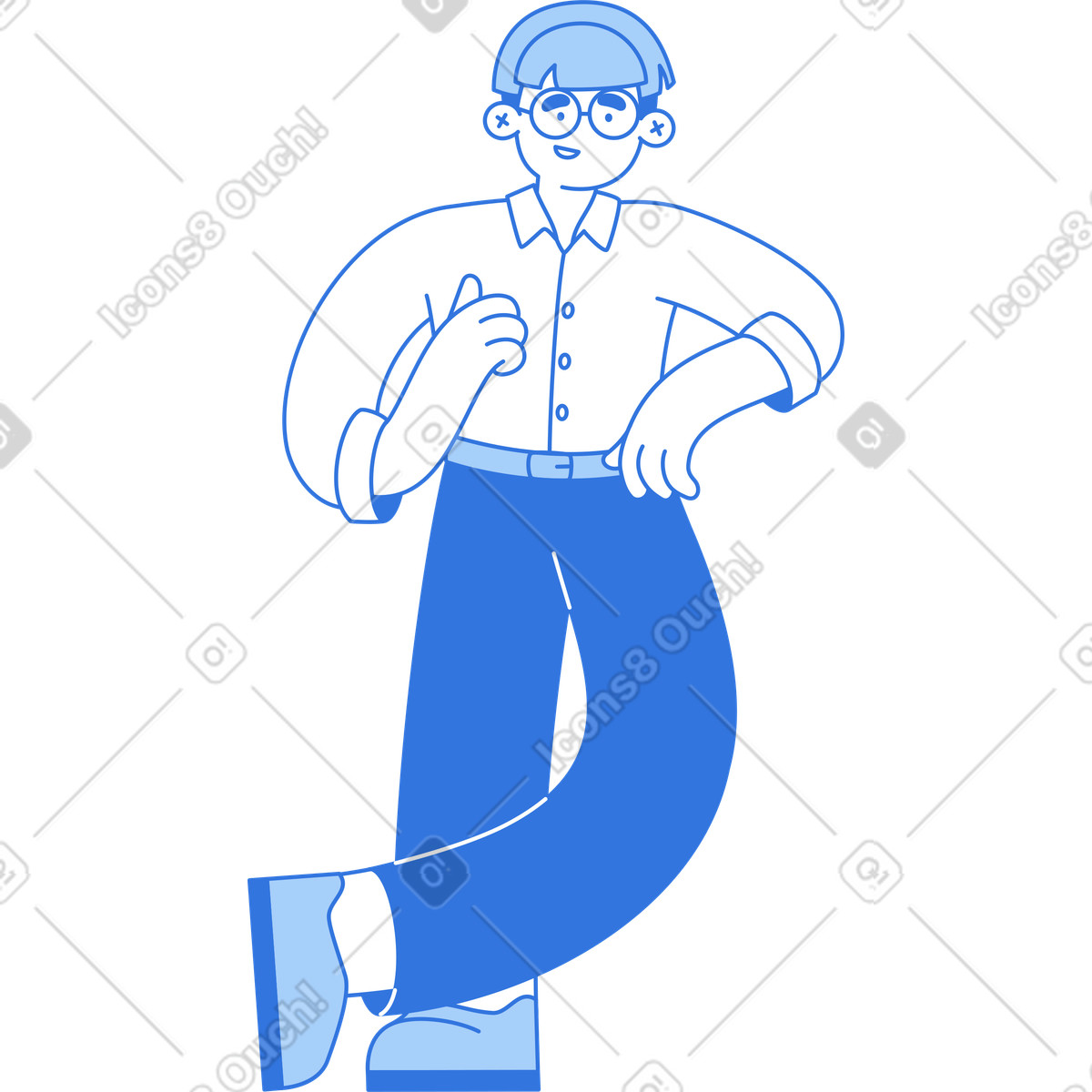Man leaning on something and showing thumb up illustration in Sky style download in PNG, SVG