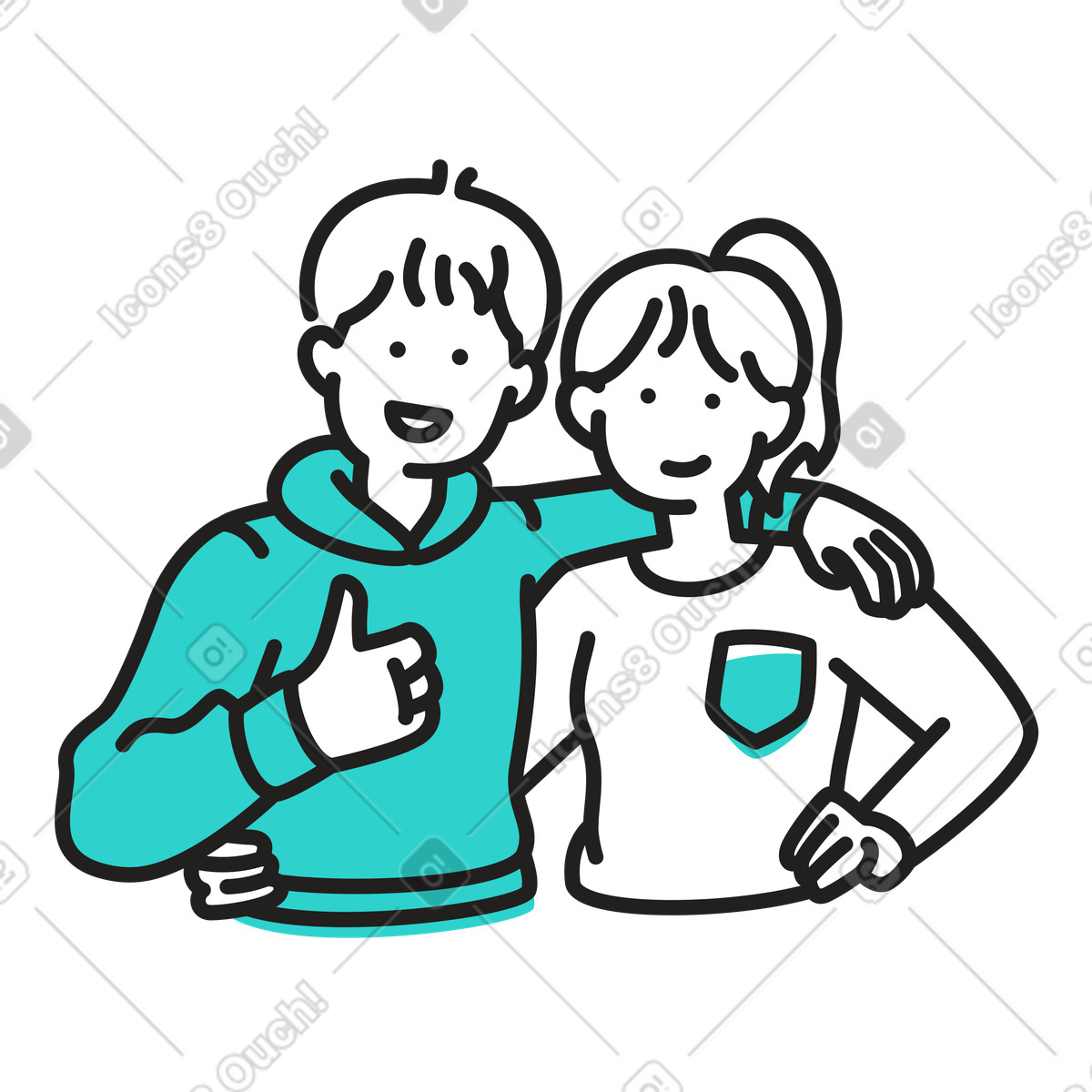 Joyful man and woman hugging each other illustration in Little style download in PNG, SVG