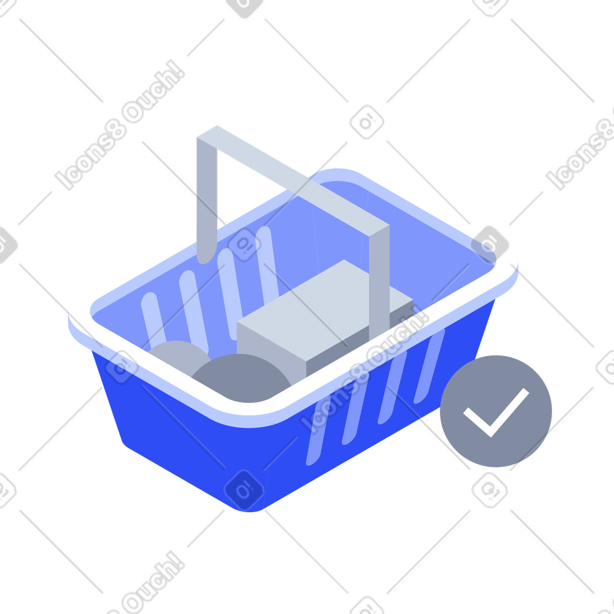 Approved blue shopping basket icon for online grocery checkout illustrazione in stile System scarica in PNG, SVG
