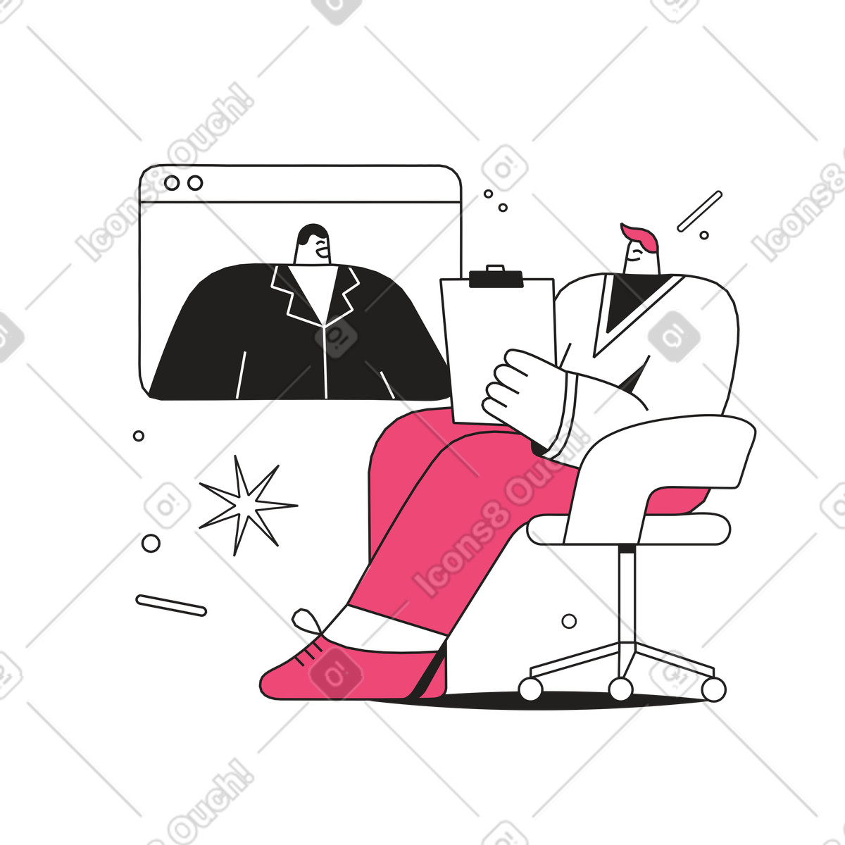 Men talking online animated illustration in Dazzle Line style download in GIF, Lottie (JSON), AE