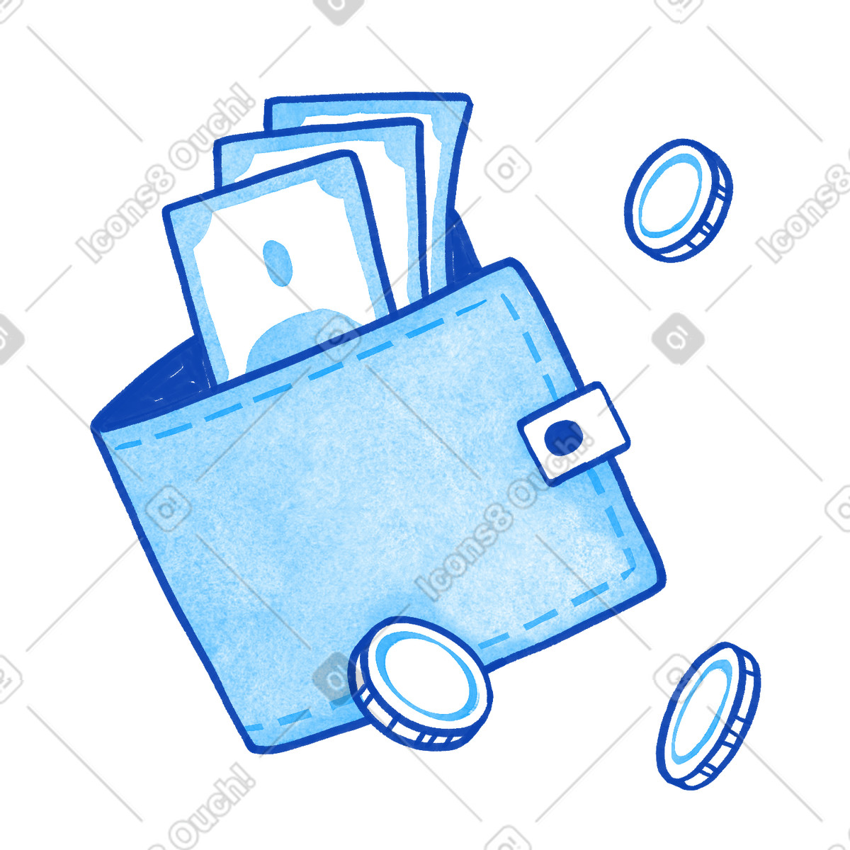 下载 Tint 风格的 Budget wallet containing dollar bills and coins for expense planning 插画，支持 PNG、SVG 格式