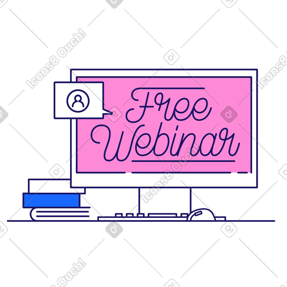 Ilustração de Lettering webinar gratuito na tela com texto livros em no estilo Matey para baixar em PNG, SVG