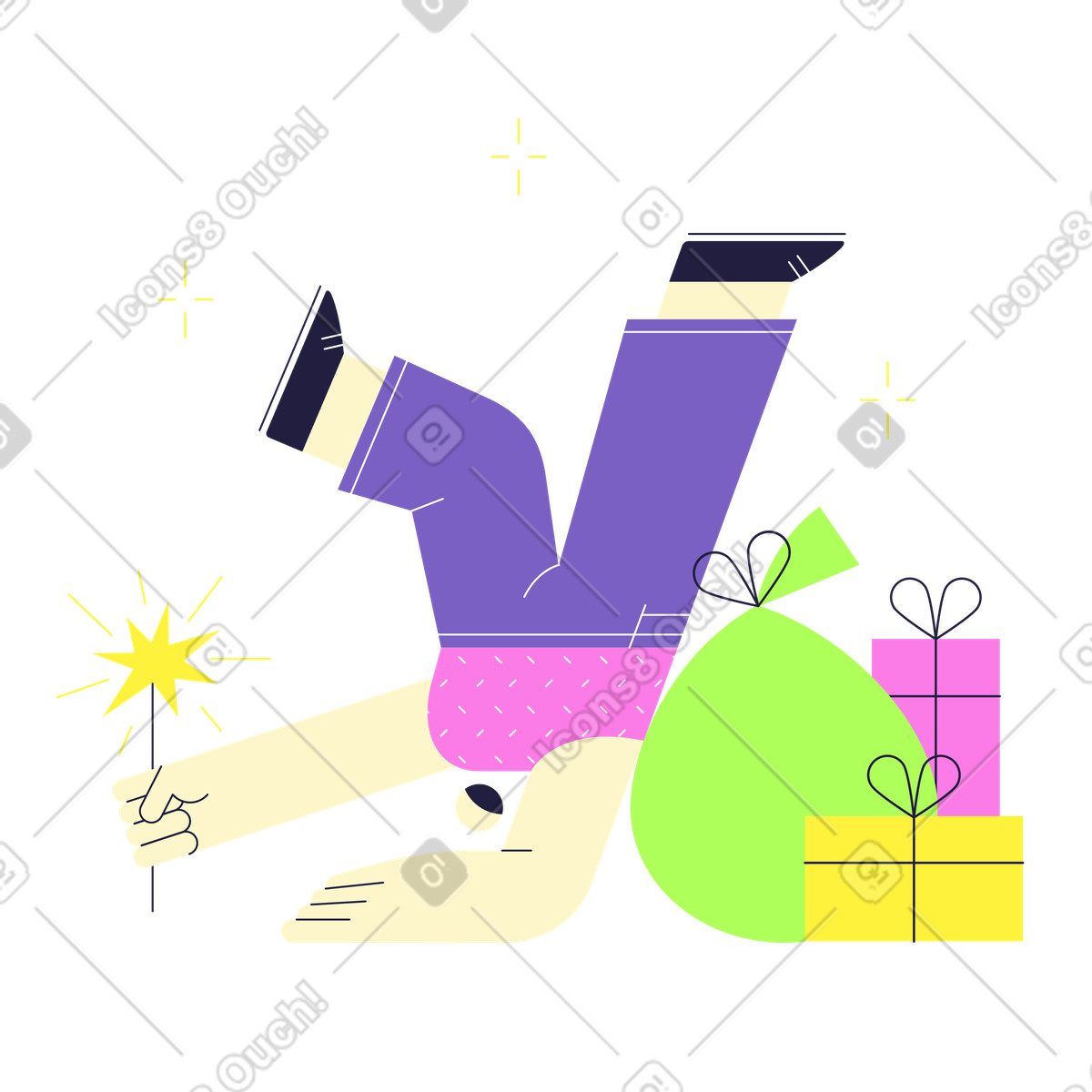 Ilustração de Homem se divertindo com presentes natal em no estilo Mellow para baixar em PNG, SVG