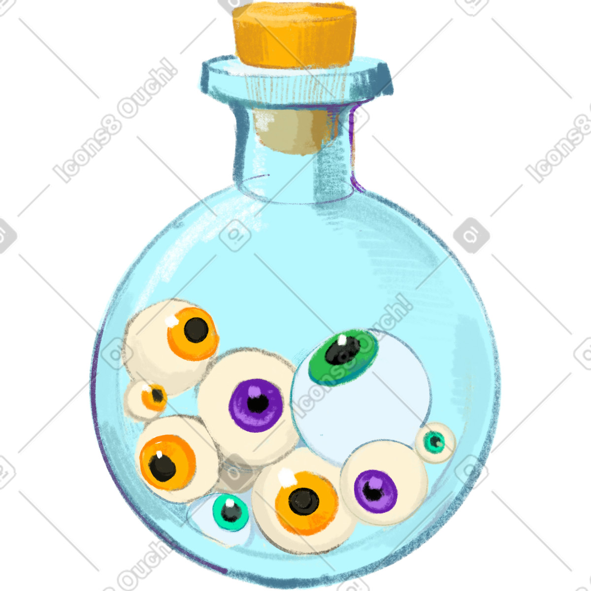 Ilustración Eyes in glass bottle en estilo Experimental a descargar en PNG y SVG