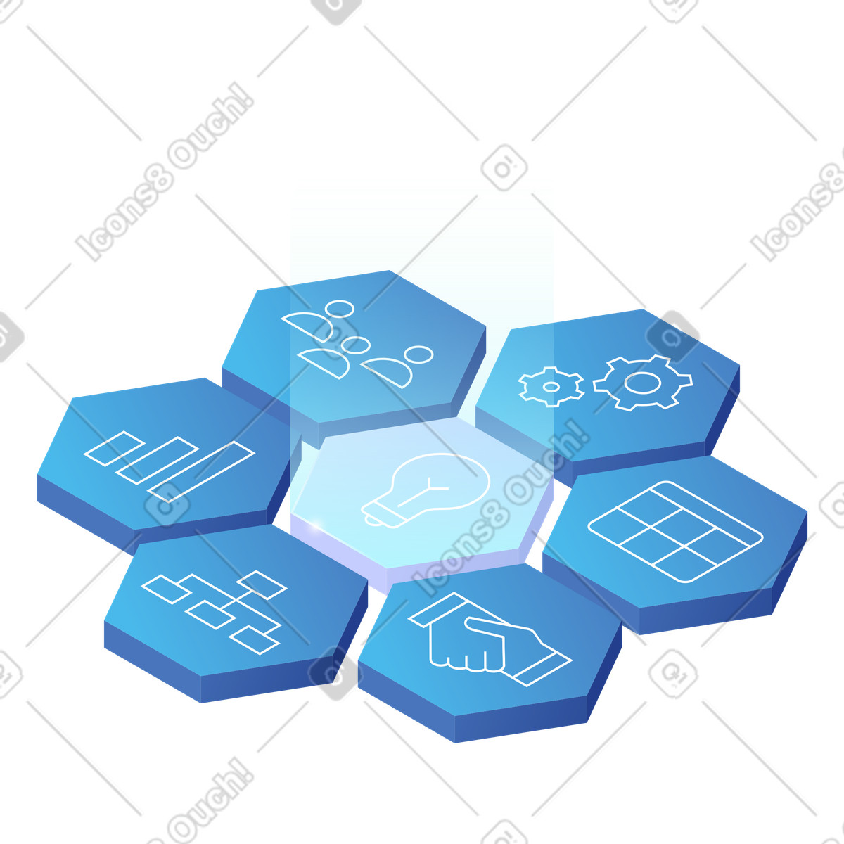 Illustration Cadre de gestion projet, stratégie d'entreprise et d'innovation dans le style Quantum à télécharger aux formats PNG, SVG
