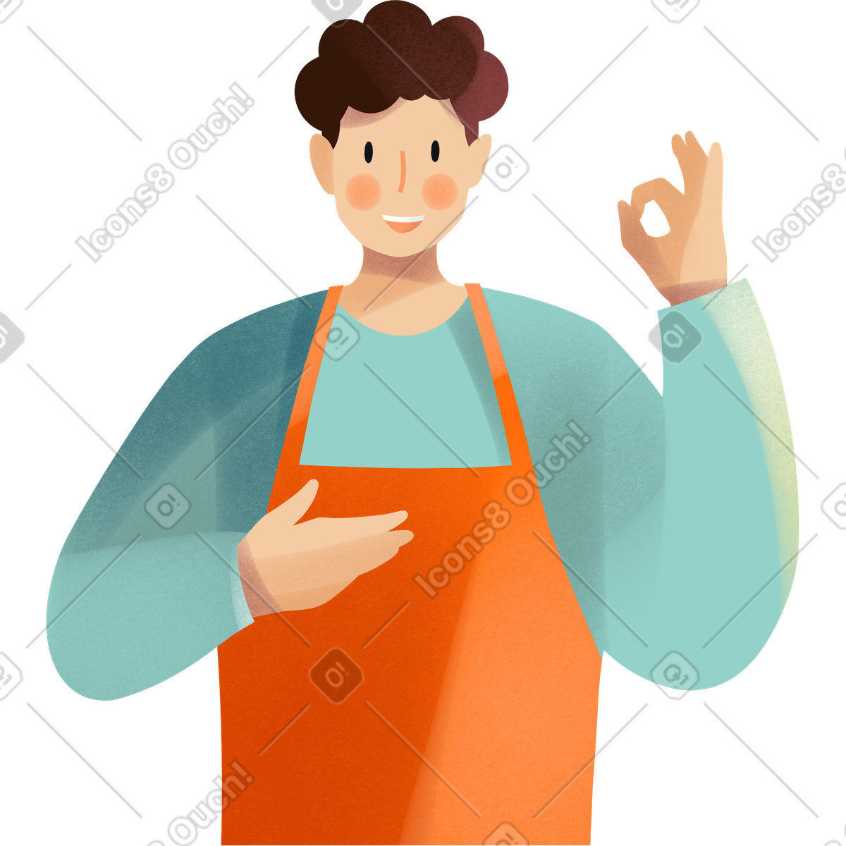Young man in an apron-Illustration im Shine-Stil als Download PNG, SVG