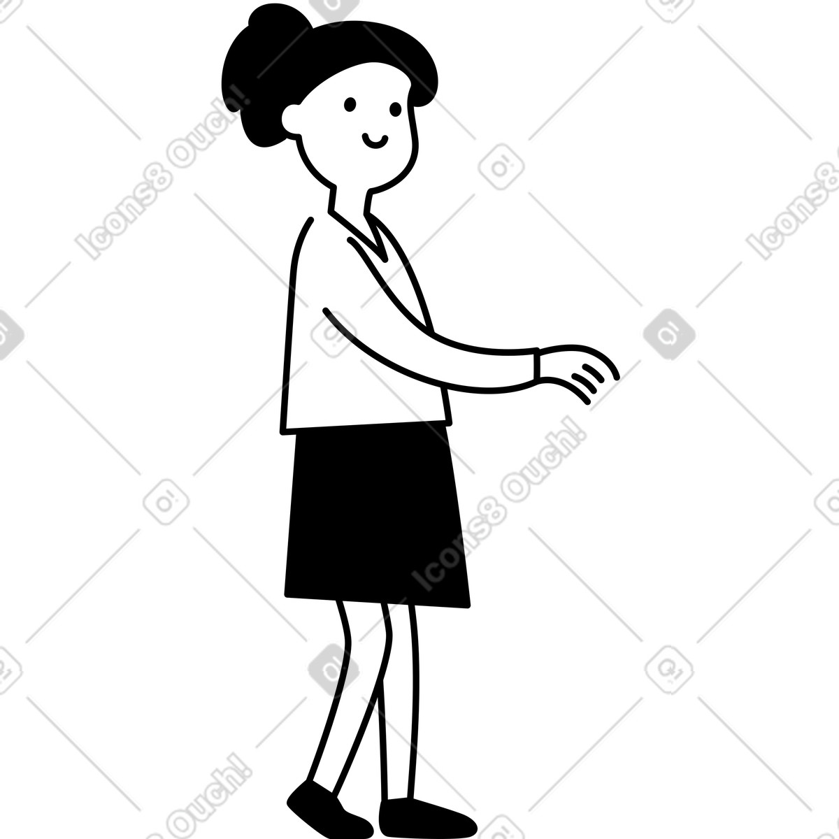 Иллюстрация Character standing upright with outstretched arm and simple smiling face в стиле Notion Line Art — скачать в форматах PNG, SVG