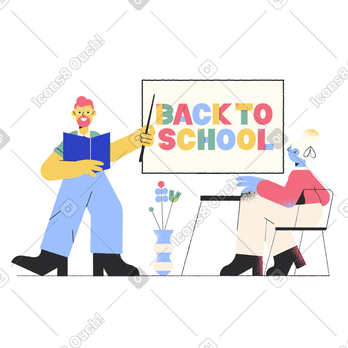 Illustration Lettrage retour à l'école sur le tableau blanc de la classe dans style Pablo télécharger aux formats PNG, SVG
