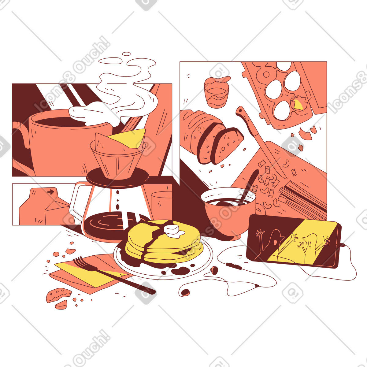 Breakfast aesthetic, morning routine illustration in Storyline style download in PNG, SVG