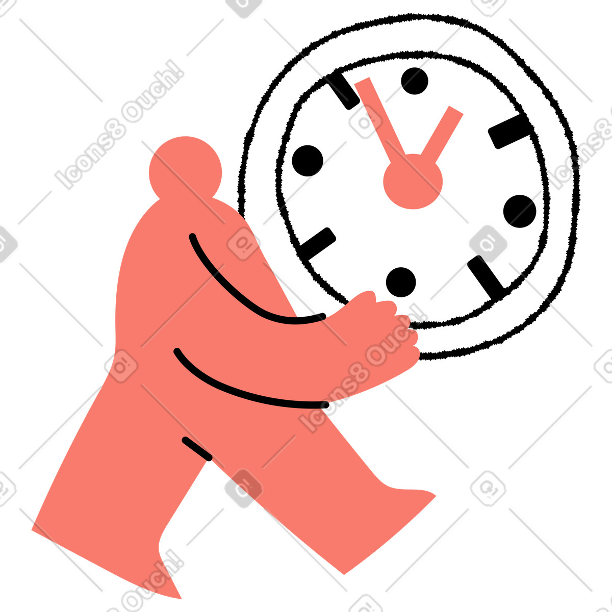 Time management concept with walking figure holding oversized clock-Illustration im Bold People-Stil als Download in PNG, SVG