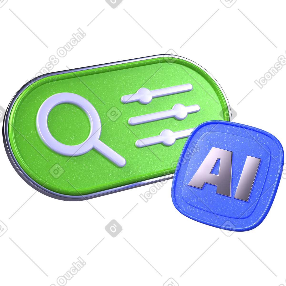 Ilustración Búsqueda con ia, filtros inteligentes, descubrimiento inteligente en estilo 3D Boost a descargar en PNG y SVG