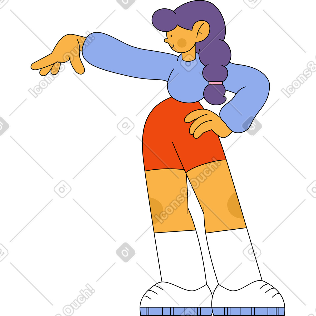 Ilustración La chica se pone de pie y tira algo su mano en estilo Bloom a descargar en PNG SVG