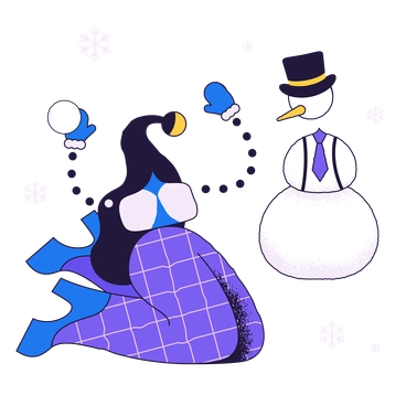 A whimsical snowman and a playful character - Conifer style illustration