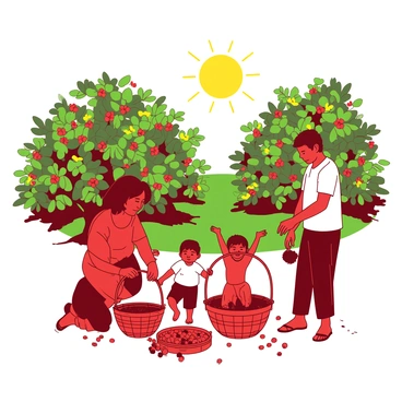 A family working together at their small coffee plantation, surrounded by coffee trees