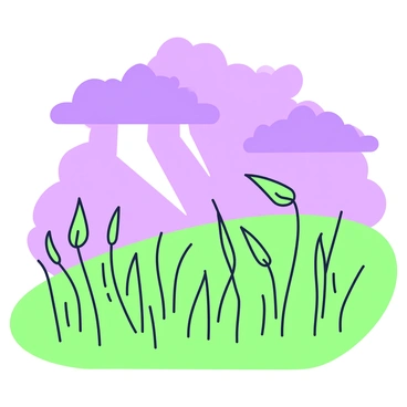 A field of tall grass stretches across the landscape, swaying gently in the wind. Above, dark clouds gather ominously, creating a dramatic atmosphere. In the distance, a flash of lightning illuminates the sky, striking downwards and highlighting the contours of the clouds. The grass reflects the impending storm, with some blades bending under the weight of the air pressure. The scene is charged with the anticipation of rain, as the clouds continue to thicken and darken above.