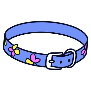A whimsical dog collar with a vibrant blue color. The collar features embroidered butterflies in various colors, including pink, yellow, and purple. The butterflies appear to be fluttering in different positions, creating a playful design. The collar is adjustable and has a metallic buckle for securing it comfortably around a dog's neck.