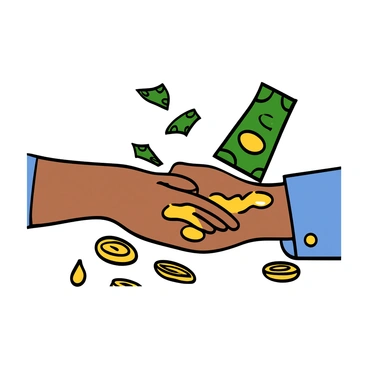 An open hand being greased with oil, representing bribery
