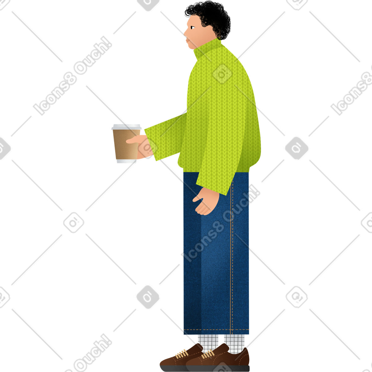 Illustration Young man with a cup of coffee dans le style Patchwork à télécharger aux formats PNG, SVG