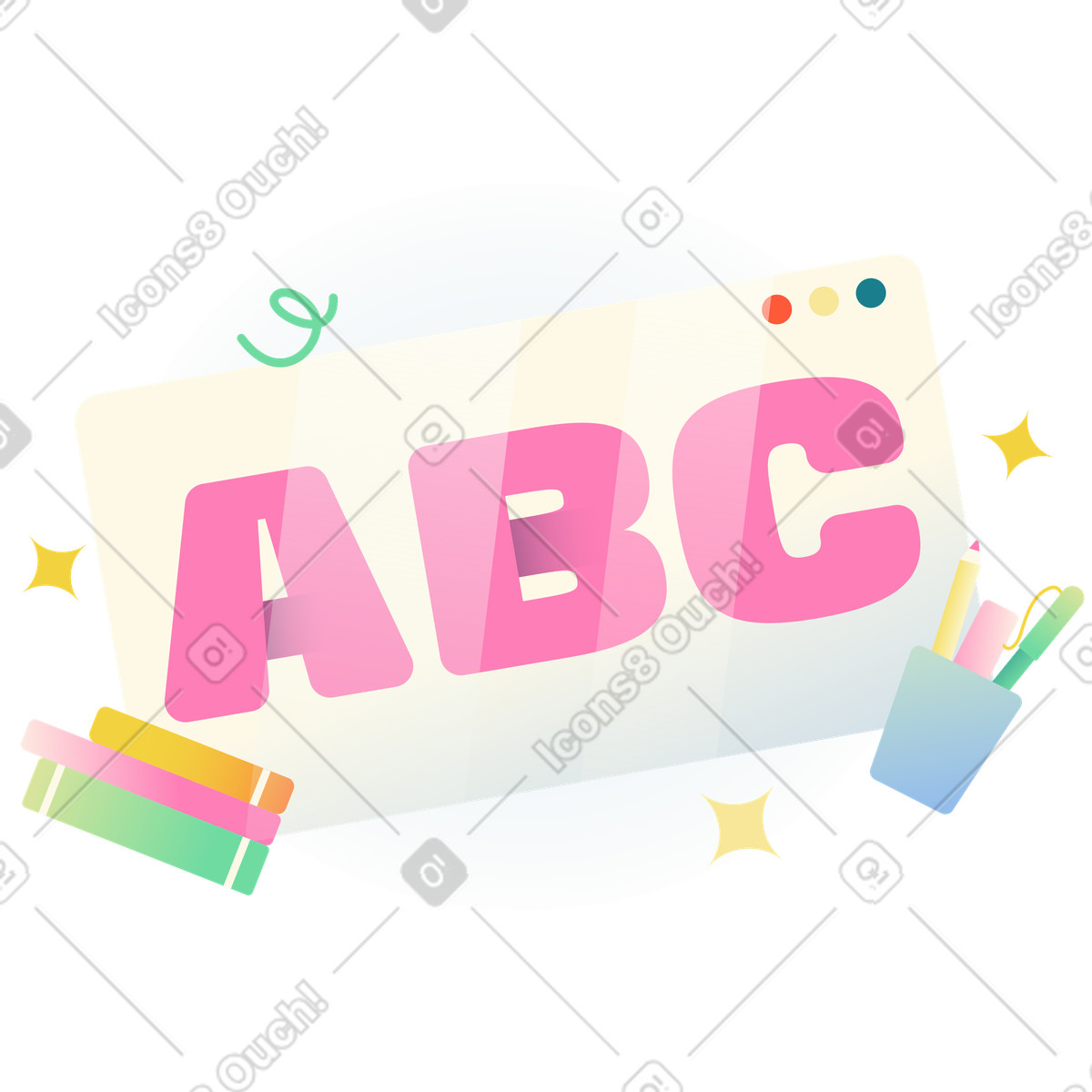 Lettering abc con libri e testo della tazza di matite illustrazione in stile Beam scarica in PNG, SVG
