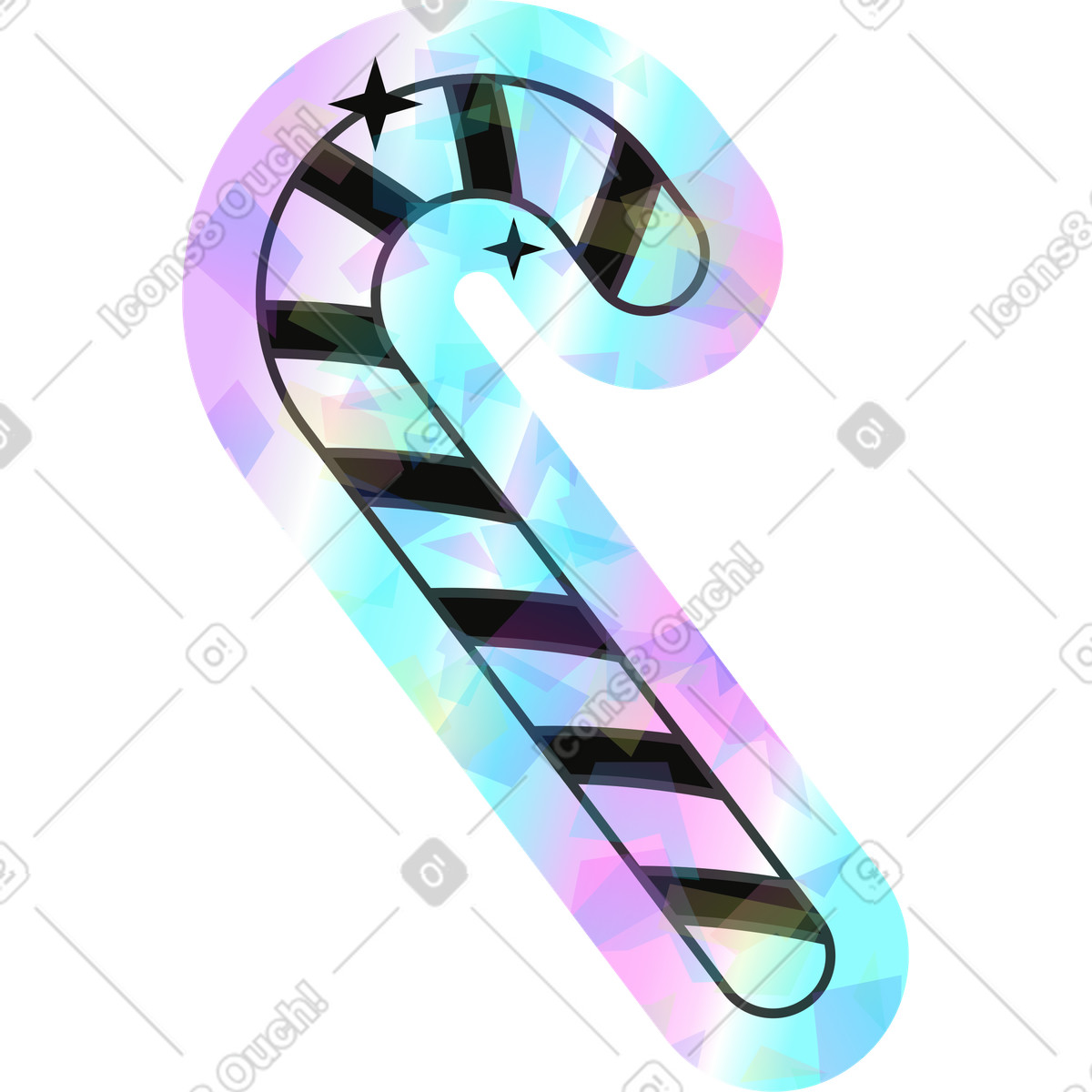 Holostickers スタイルの Cane lollipop のイラストをPNG、SVG形式でダウンロード