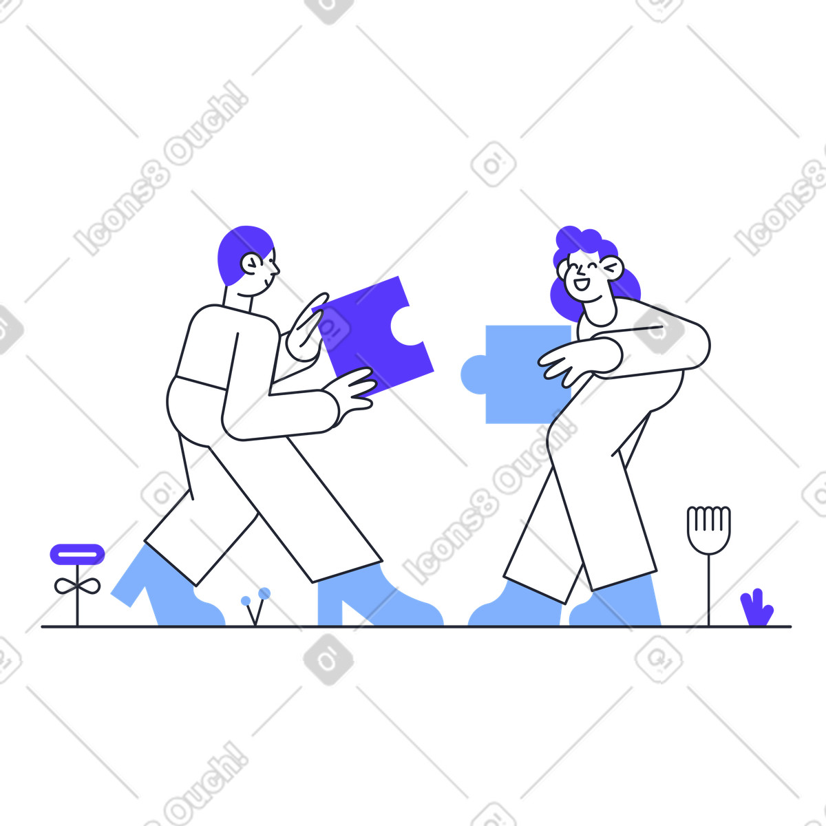 Pablita スタイルの パズルのピースを持っている人 のイラストをPNG、SVG形式でダウンロード
