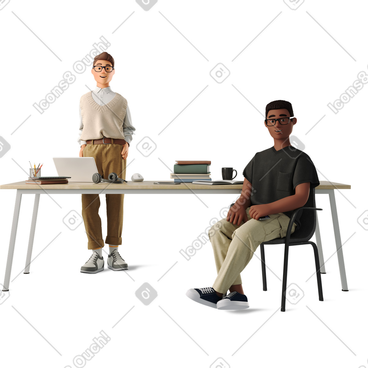 Young men at work illustration in 3D Business style download in PNG, SVG