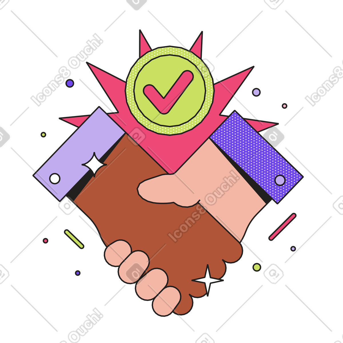 Dazzle スタイルの チェックマーク付き握手 のイラストをPNG、SVG形式でダウンロード