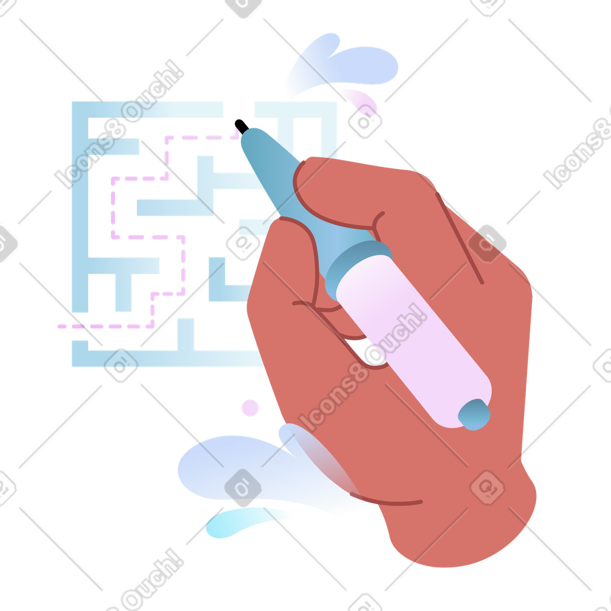 Leadership guidance and exit plan visualized through maze drawing illustration in Airy style download in PNG, SVG