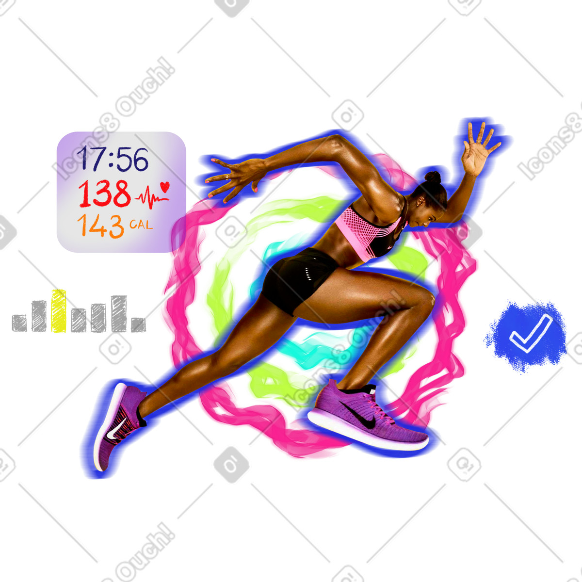 Anelli di attività chiusura del corridore femminile illustrazione in stile Energy scarica in PNG, SVG