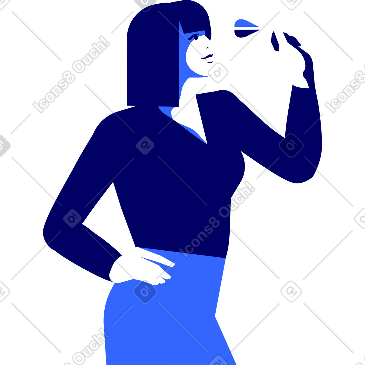 Ilustración Mujer con un dardo en una mano estilo Lounge a descargar PNG y SVG