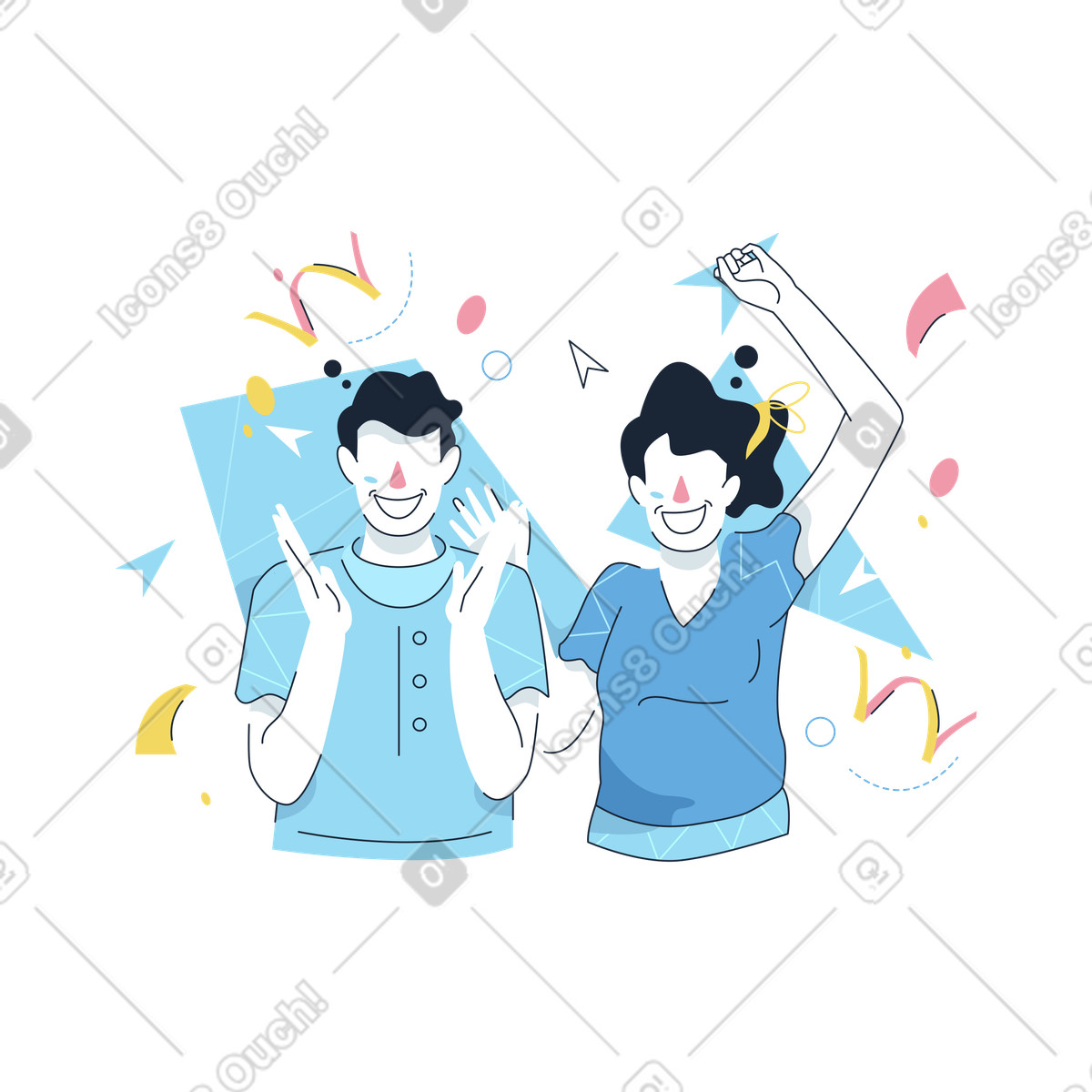 Work Hard スタイルの 休日を祝って上機嫌な男女 のイラストをPNG、SVG形式でダウンロード